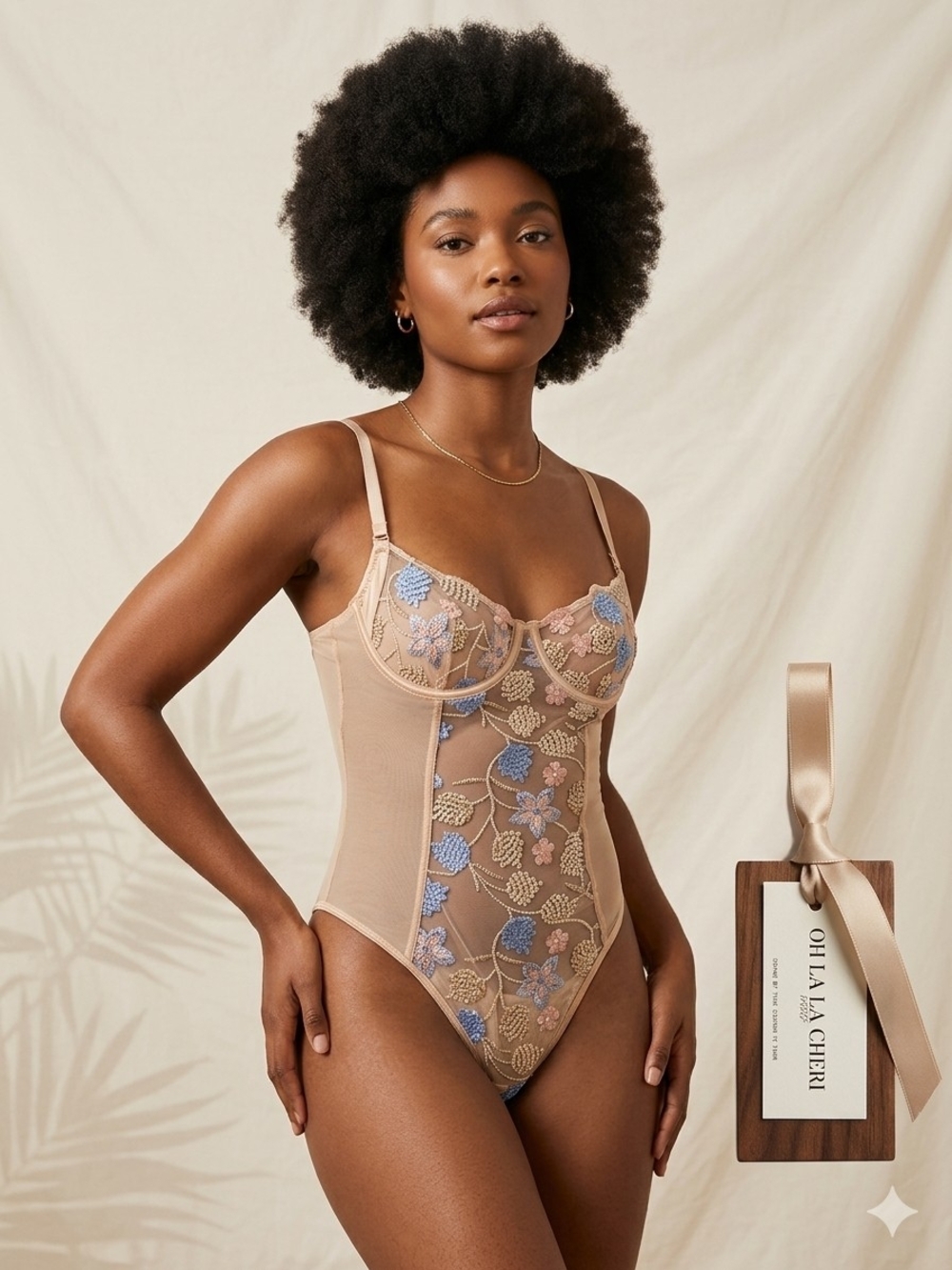 Sheer Embroidered Nude Floral Bodysuit